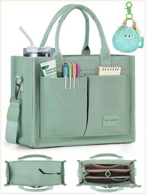 Structured Canvas Tote Bag with Zipper Multi-Compartment Work Travel Purse